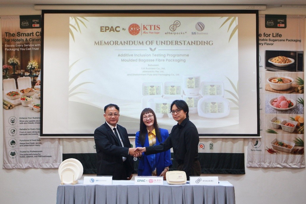 KTIS ผนึก Alterpacks สิงคโปร์ และ SJS ลงนาม MOU นำเทคโนโลยีนวัตกรรมผลิตบรรจุภัณฑ์ชานอ้อย